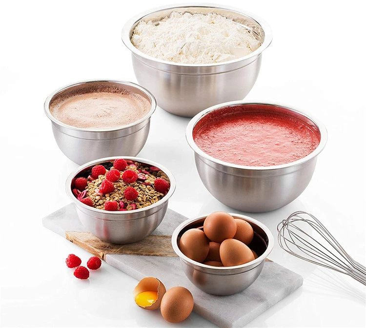 LMETJMA Stainless Steel Mixing Bowl Set – Non-Slip Nesting Bowls for Salad, Cooking & Baking