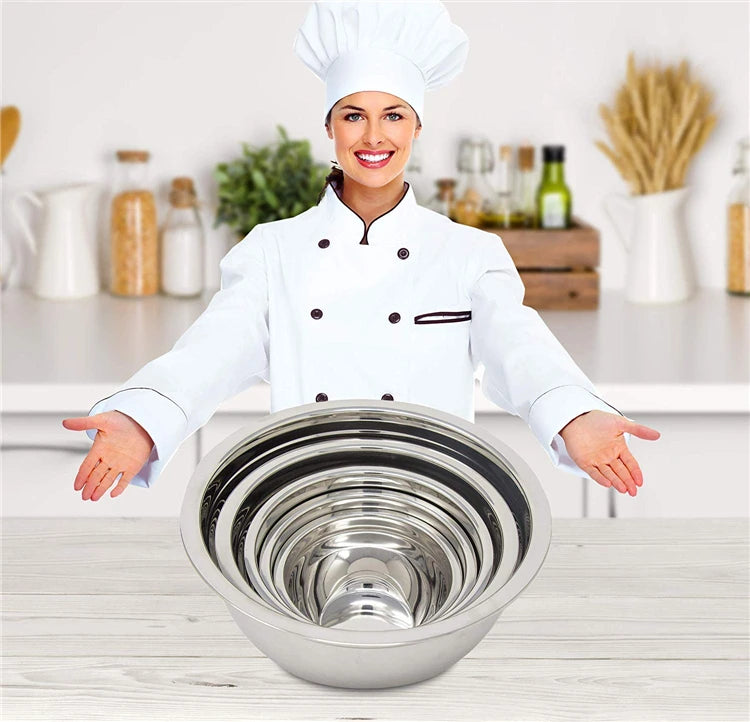 LMETJMA Stainless Steel Mixing Bowl Set – Non-Slip Nesting Bowls for Salad, Cooking & Baking