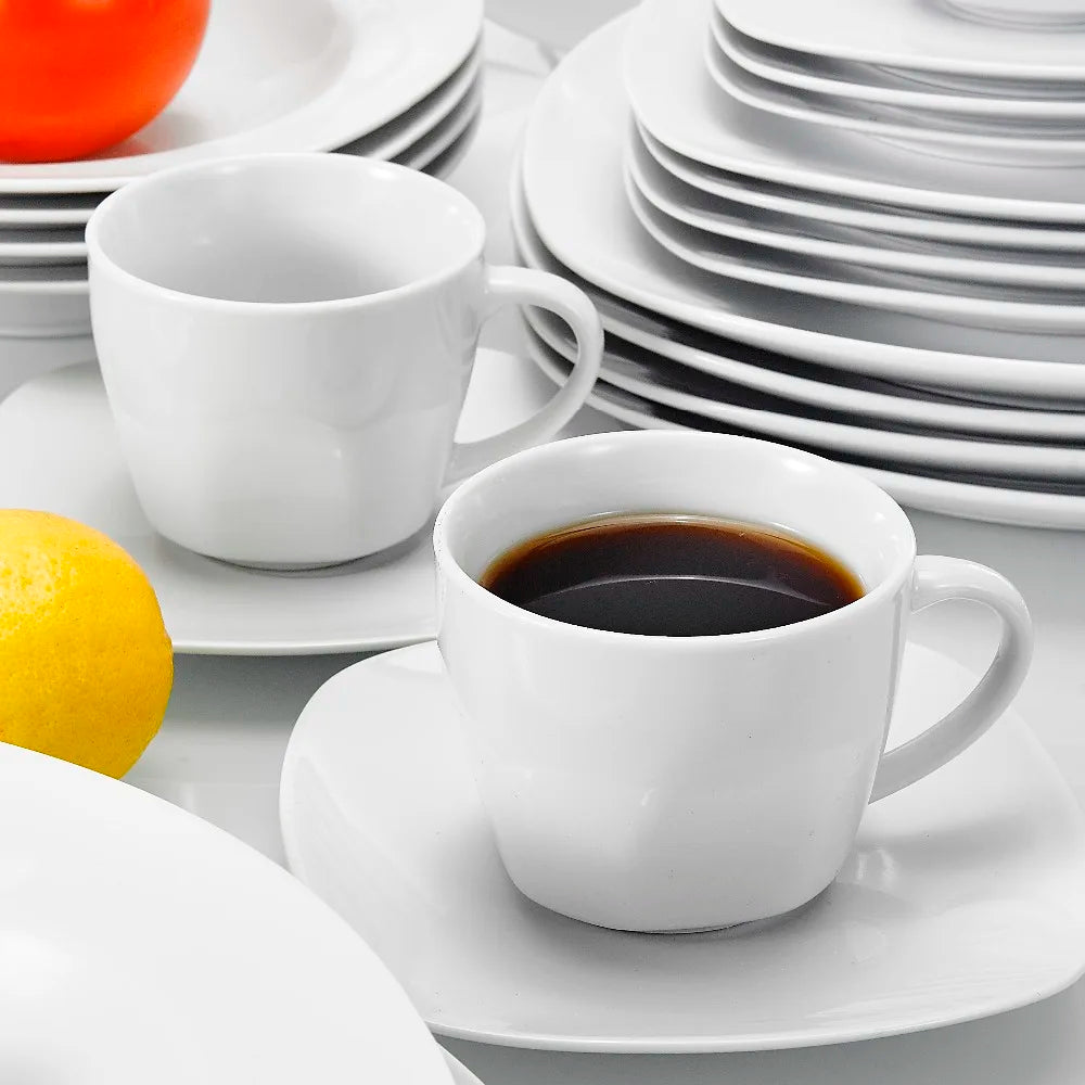 MALACASA Elisa 30-Piece Porcelain Dinnerware Set | 6-Person Ceramic Tableware with Plates, Cups & Saucers – Modern Classic Design