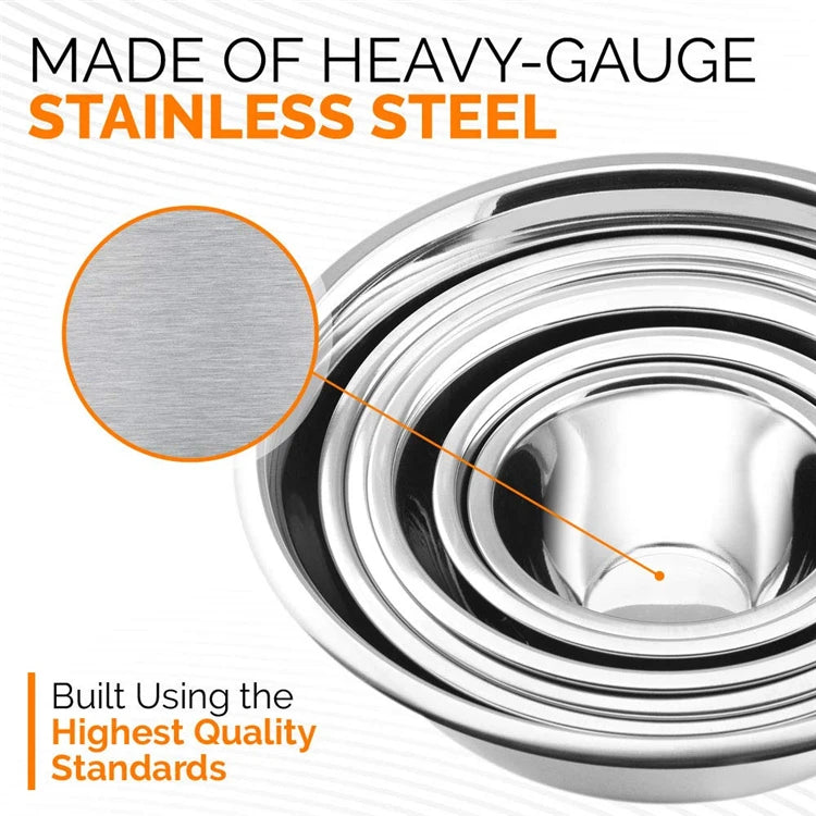 LMETJMA Stainless Steel Mixing Bowl Set – Non-Slip Nesting Bowls for Salad, Cooking & Baking
