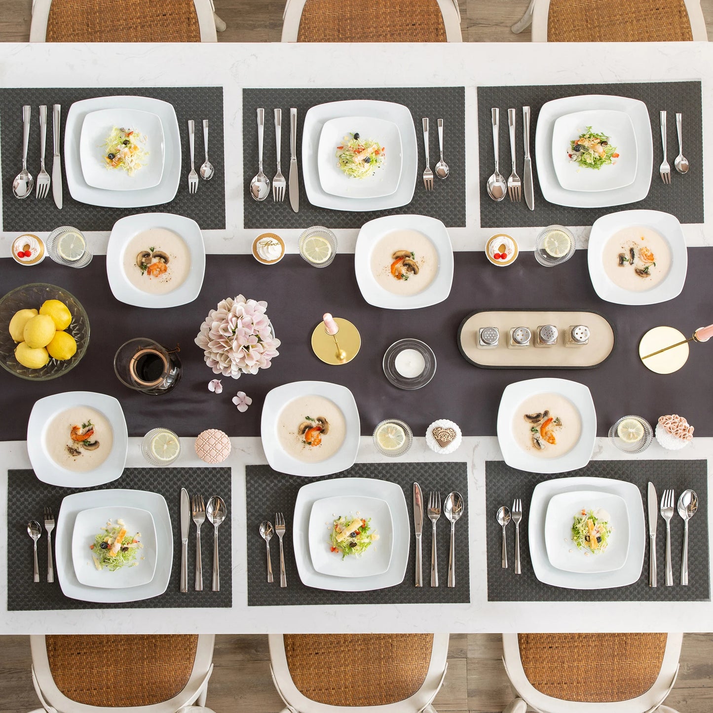 MALACASA JULIA 18-Piece Porcelain Dinnerware Set | 6-Person Modern White Ceramic Plates – Dinner, Soup & Dessert Set