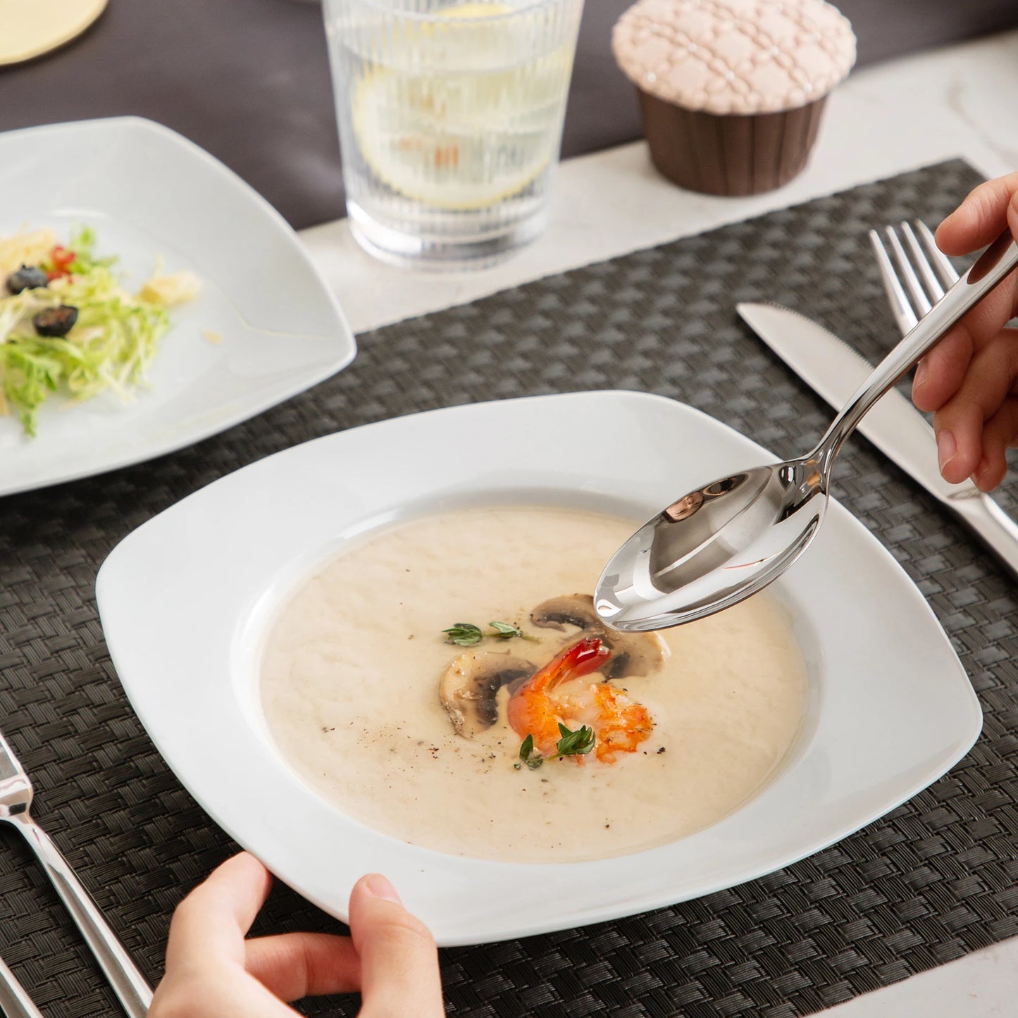MALACASA JULIA 18-Piece Porcelain Dinnerware Set | 6-Person Modern White Ceramic Plates – Dinner, Soup & Dessert Set