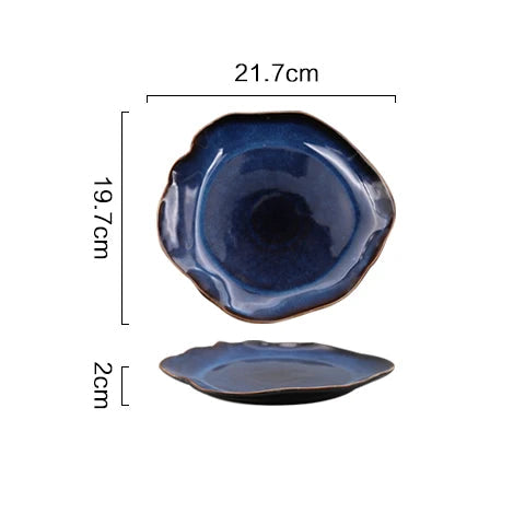 KINGLANG Japanese Ceramic Dinner Plates – Handmade Irregular Pottery Flat Dishes for Modern Dining and Food Presentation