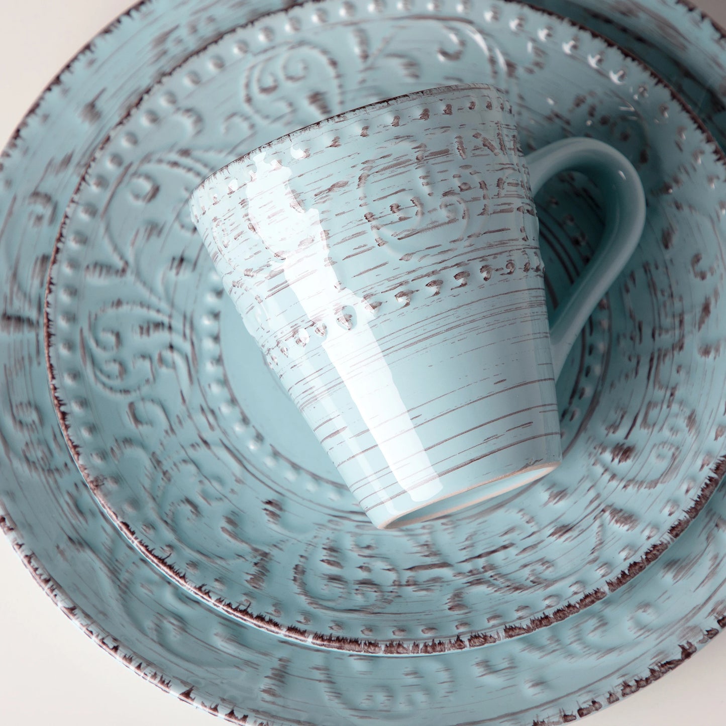 Vancasso VINE 16/32/48-Piece Ceramic Dinnerware Set | Rustic Stoneware Plates, Bowls & Mugs for 12-Person Dining