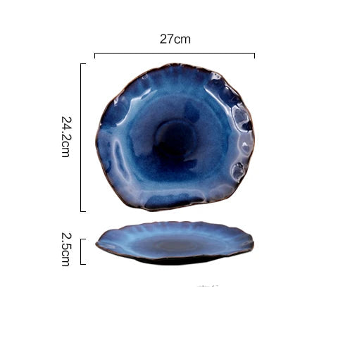 KINGLANG Japanese Ceramic Dinner Plates – Handmade Irregular Pottery Flat Dishes for Modern Dining and Food Presentation