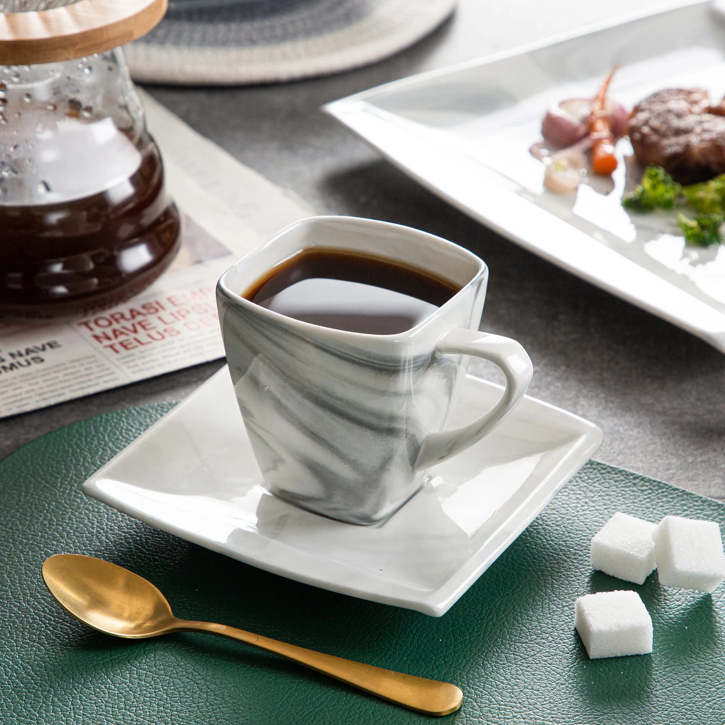 MALACASA 30/60-Piece Marble Grey Porcelain Dinnerware Set | Modern Tableware for 6–12 Persons with Plates, Cups & Saucers