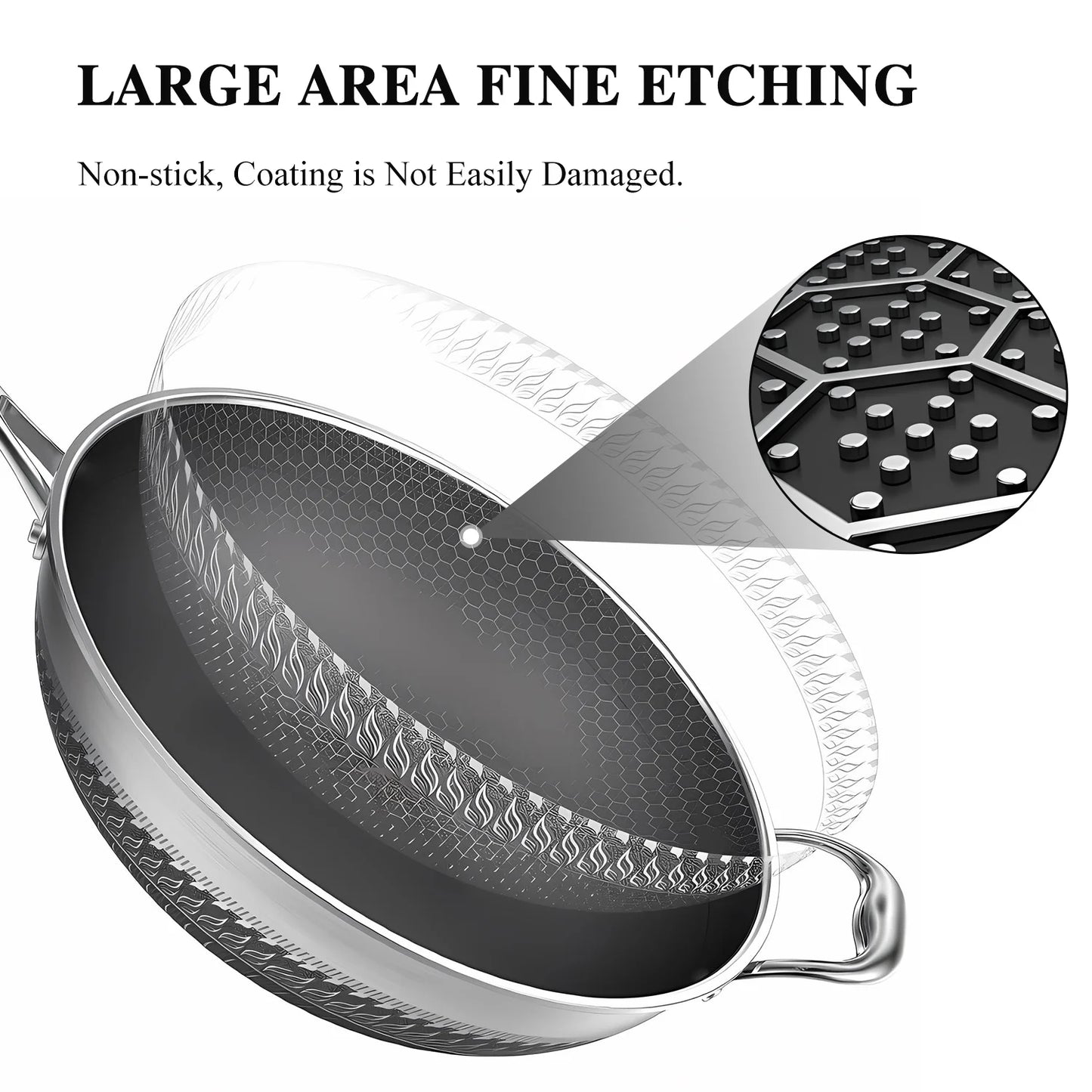 13-Inch Hybrid Stainless Steel Wok with Lid – PFOA-Free Nonstick Cookware