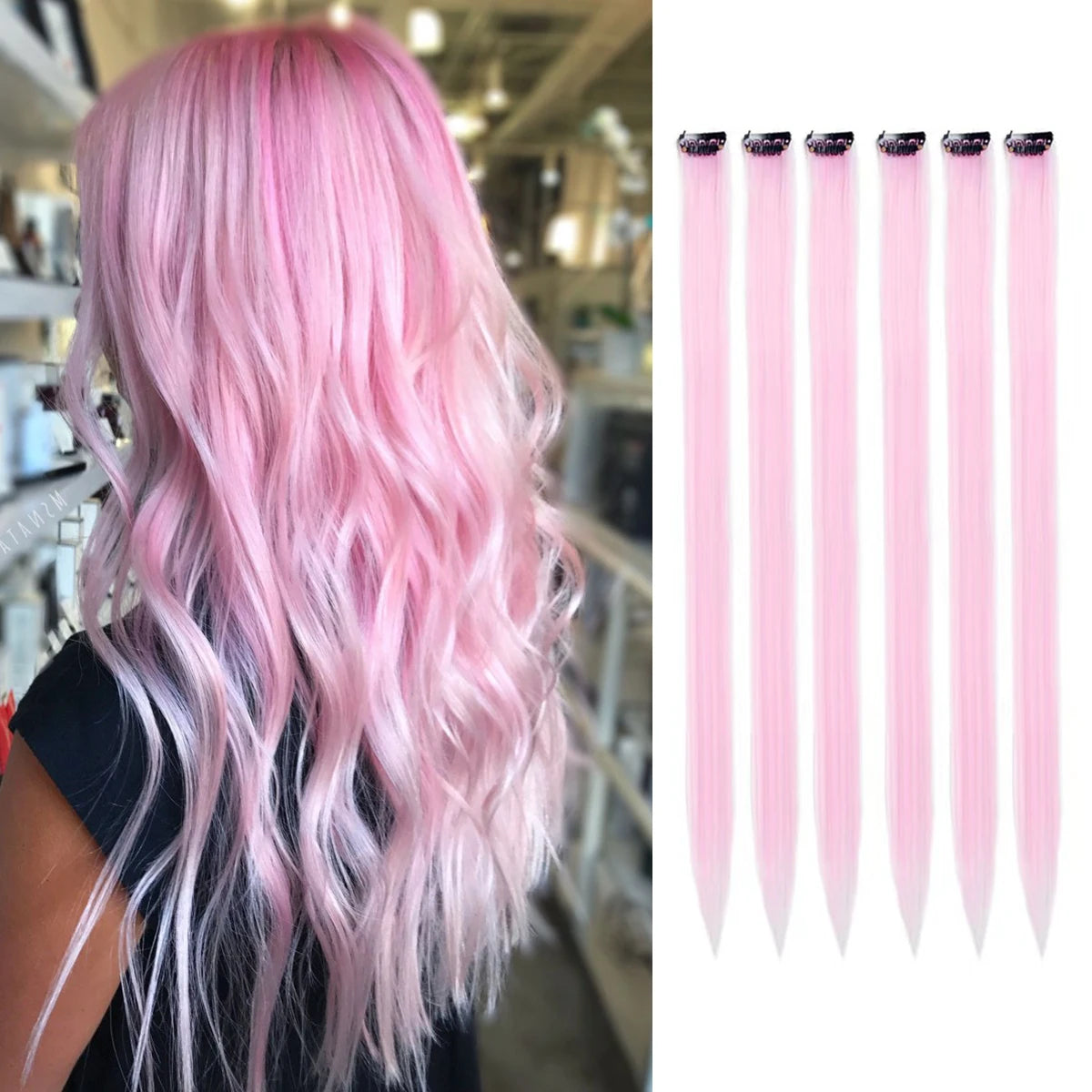 Colored Party Highlight Clip-In Hair Extensions | Synthetic Straight | 6pcs 70g | 22 Inch | Multi-Color