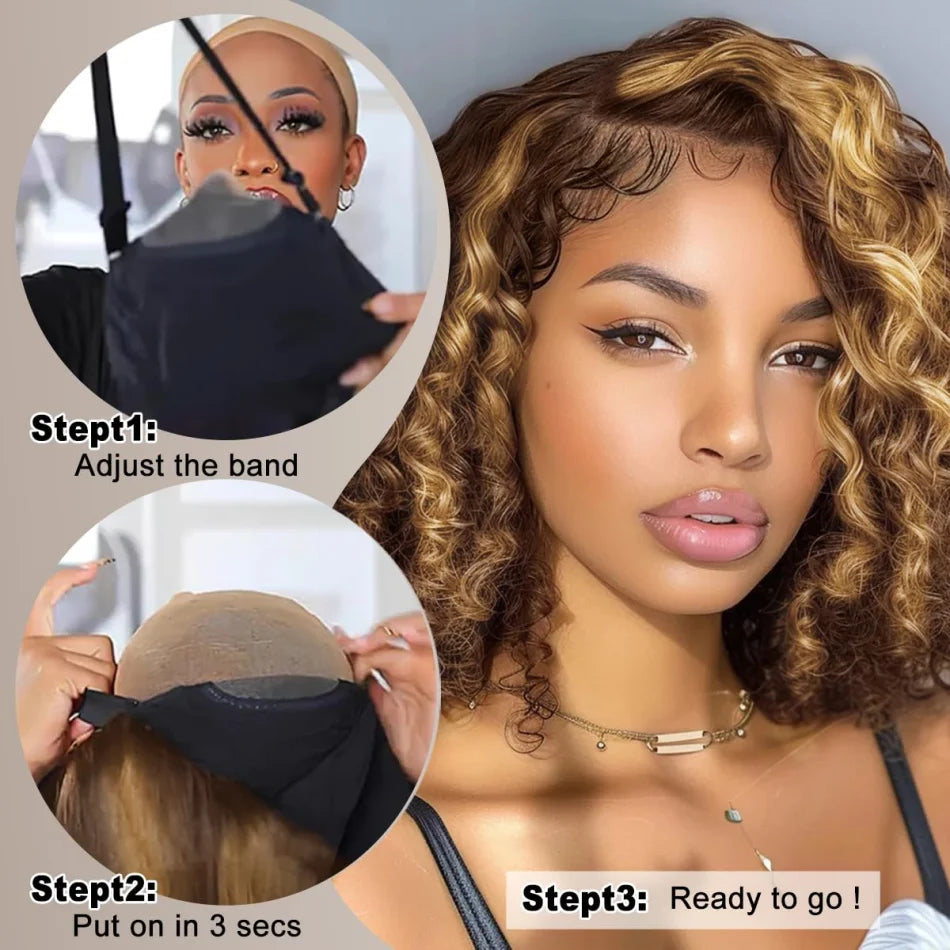 427 Highlight Deep Wave Bob Wig (250% Density) | Glueless 5x5 HD Lace Closure | Brazilian Human Hair