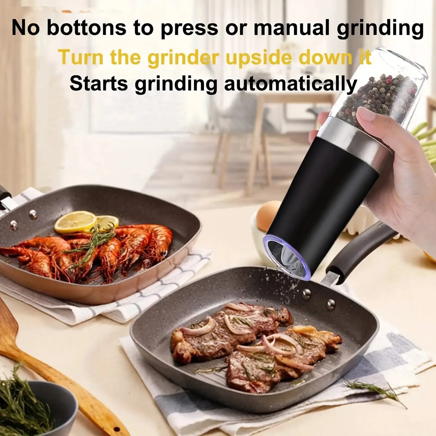 2-Piece Automatic Electric Seasoning Grinder Set – Adjustable Coarseness, Battery Powered