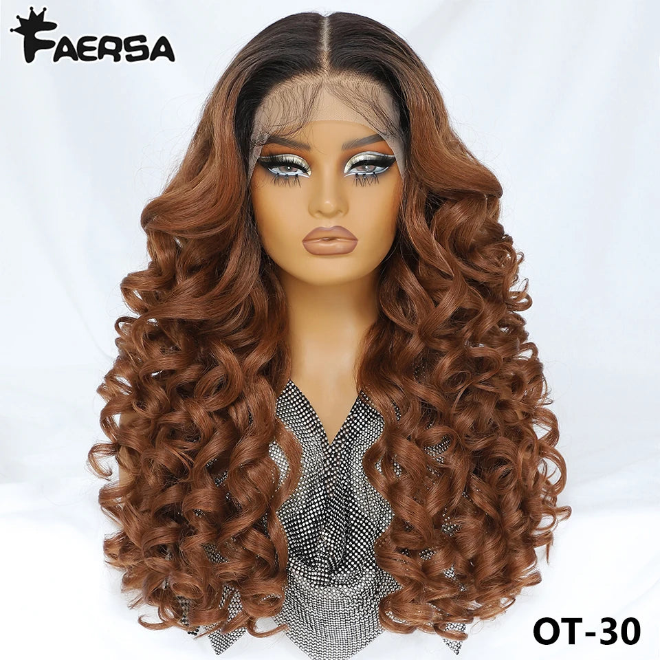 Latisha 13x6 Lace Front Wig – Curly Highlight Synthetic Wig with Baby Hair, 24 Inch Heat-Resistant Fiber
