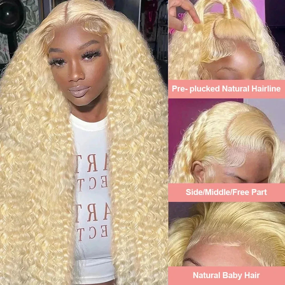 Curvique 613 Honey Blonde Deep Water Wave 13x6 HD Lace Front Wig (Brazilian Remy Human Hair)