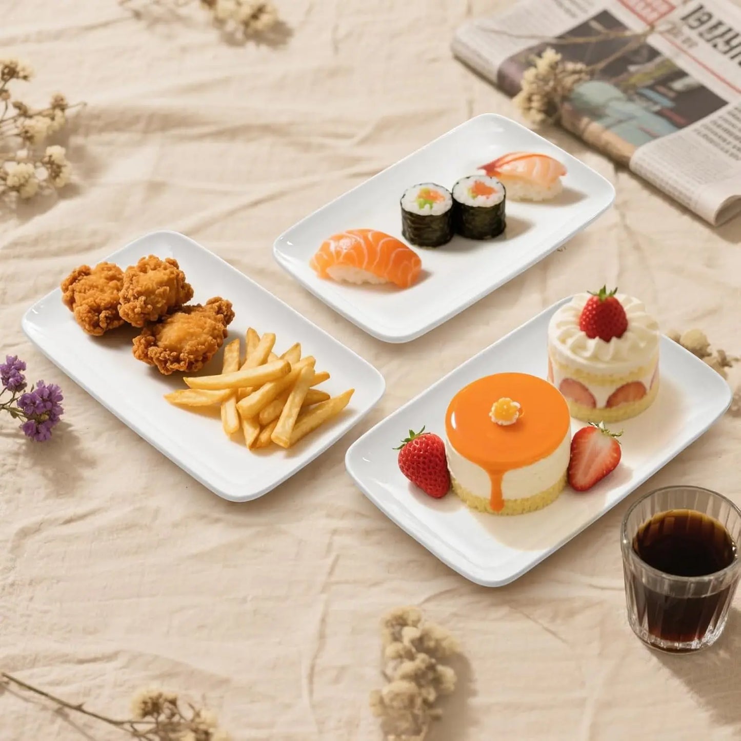 8-Piece 8-Inch White Porcelain Rectangular Plates – Dessert, Appetizer & Salad Serving Platters