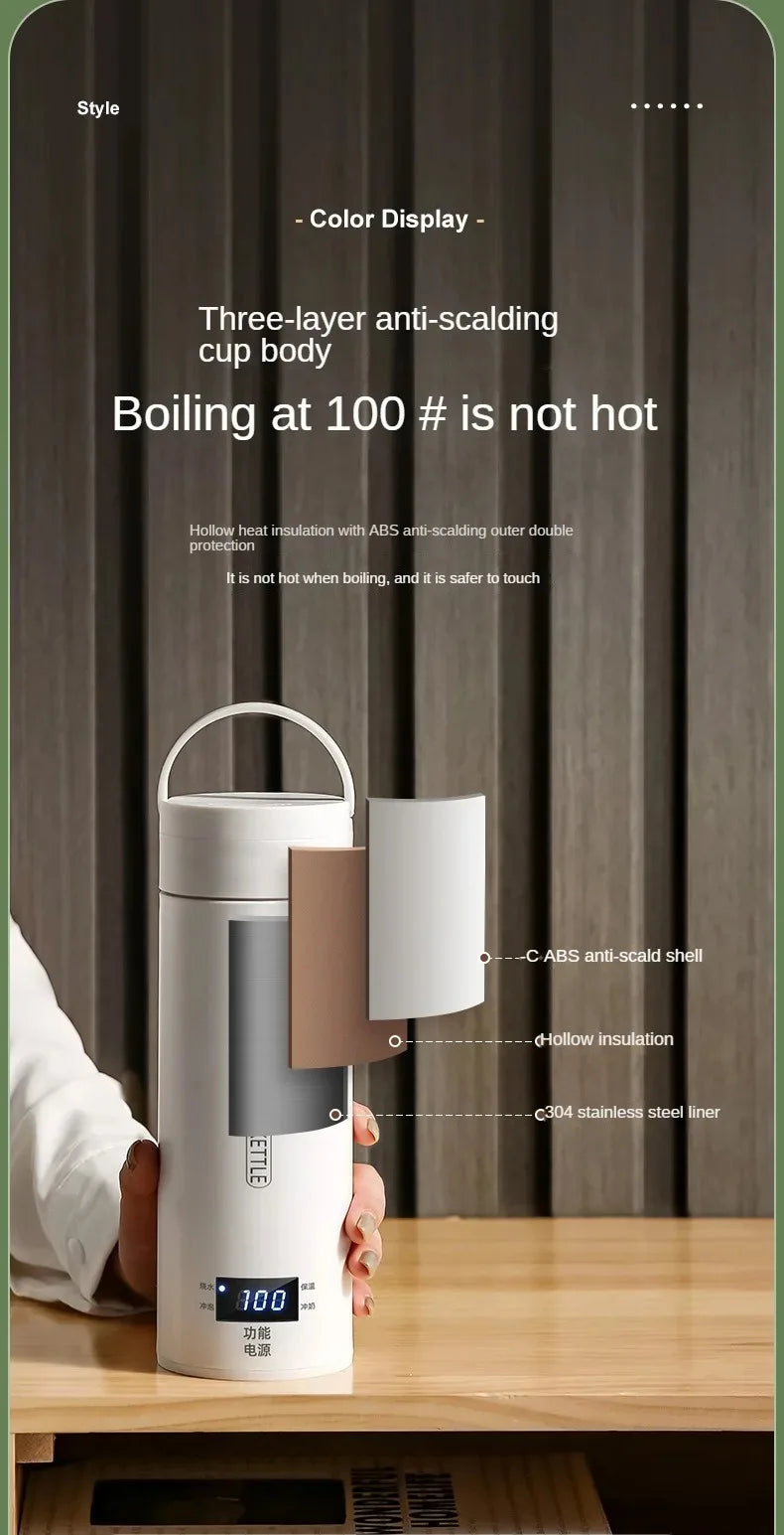 500ML Electric Kettle – Portable Tea & Coffee Travel Bottle with LED Display
