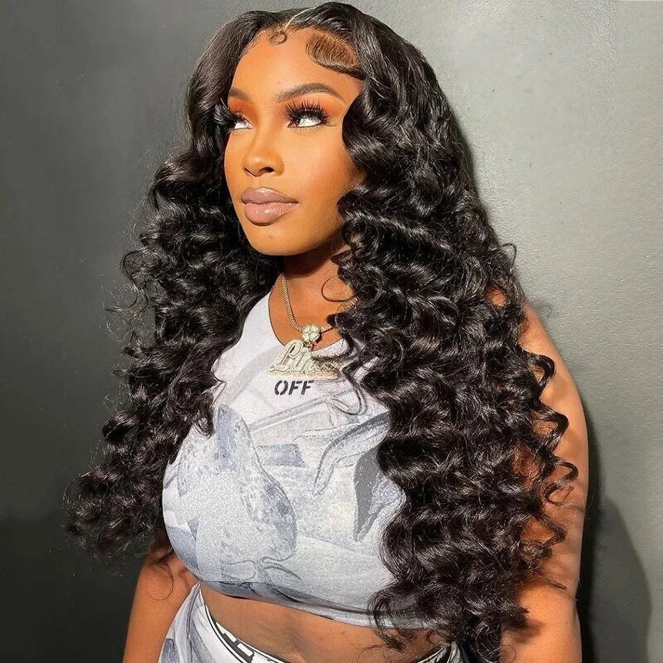 HD 13x6 Loose Natural Wave Lace Front Human Hair Wig – 250% Density, 30–40 Inch, Transparent Full/Frontal Lace