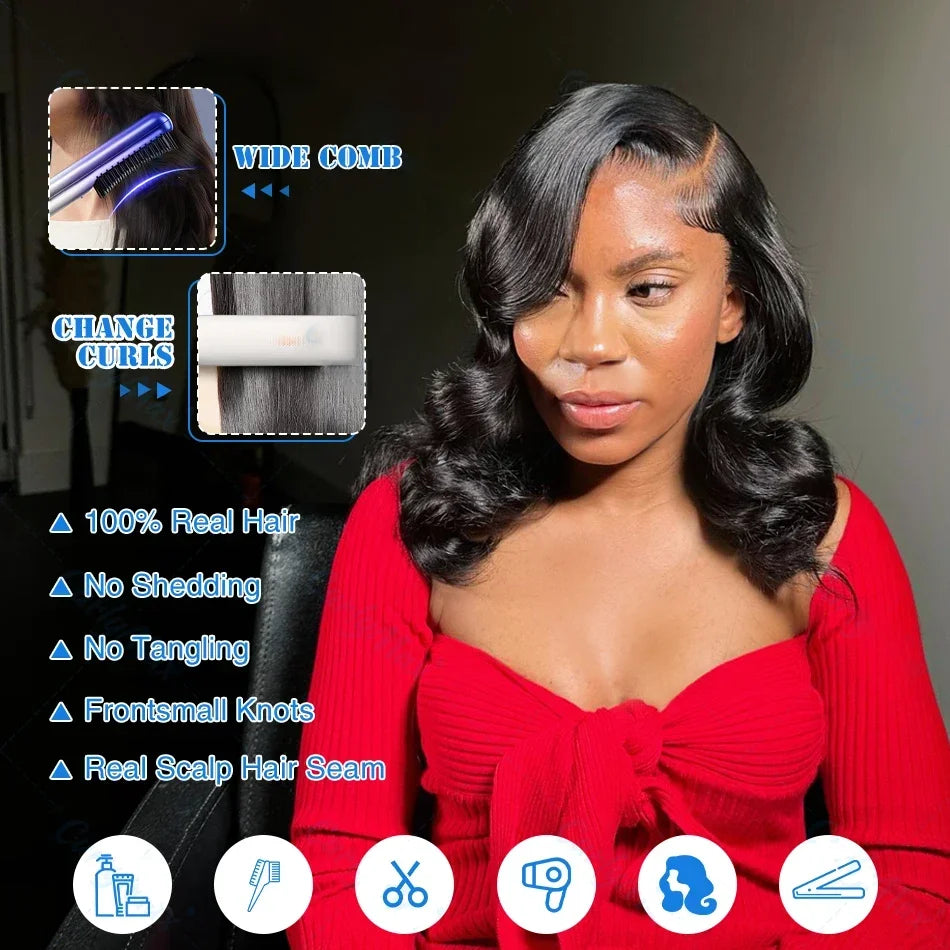 200% Density 5x5 Glueless Short Bob Body Wave 13x6 HD Transparent Lace Front Human Hair Wig