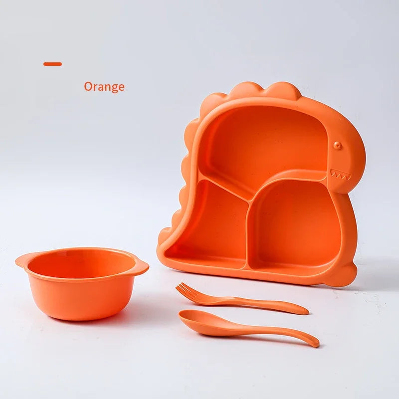 Dinosaur Baby Tableware Set – Large 3-Compartment Plate with Spoon & Fork for Balanced Meals