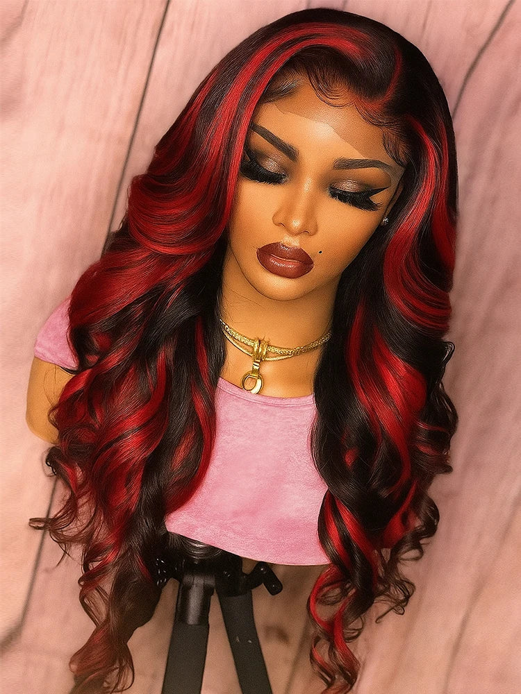 30" 1B/99J Burgundy Highlight Body Wave 5x5 Glueless Lace Front Wig – Brazilian Remy Human Hair