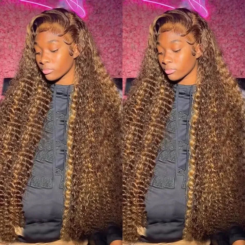 Honey Blonde Highlight Kinky Curly HD Lace Front Human Hair Wig (13x6, 30")