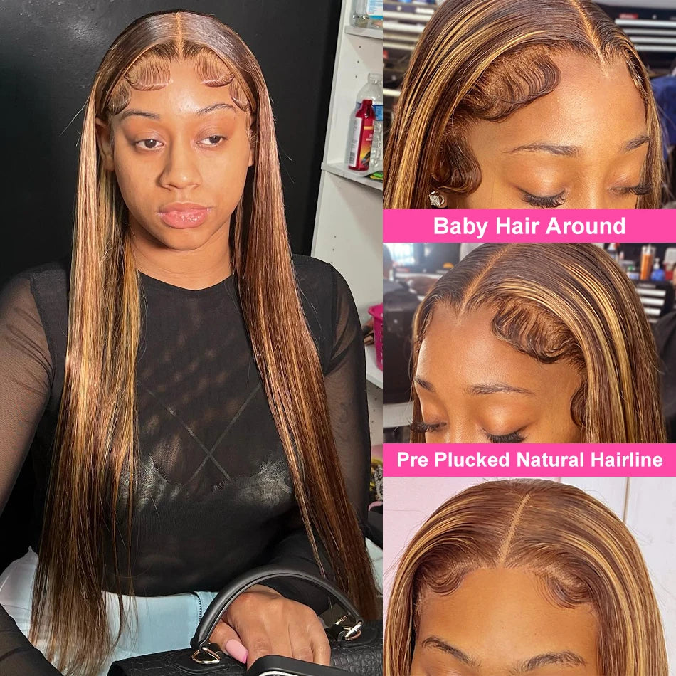 Silkwave 13x4 & 13x6 Highlight Straight Human Hair Lace Front Wig – Brown Blonde 4/27 Pre-Plucked Brazilian Remy