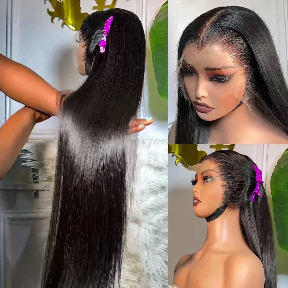 Invisi Strap 360 Full Lace Yaki Straight Human Hair Wig – HD Transparent Lace, Glueless-Style, 1B