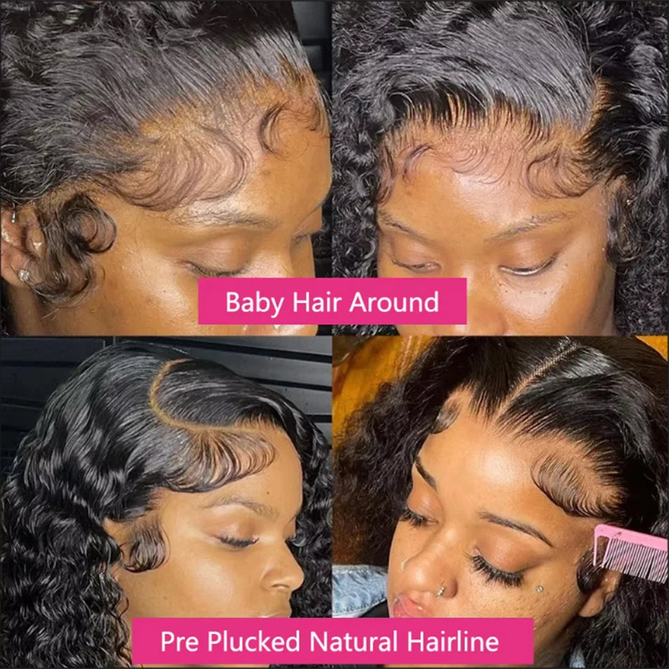 100% Brazilian Curly Lace Front Wig – Glueless Short Bob Deep Water Wave 13×4 HD Lace Frontal Human Hair Wig