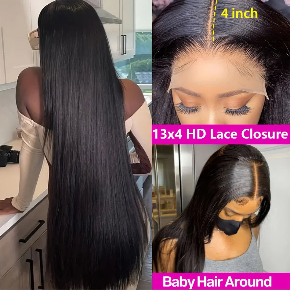 Bone Straight 13x6 HD Transparent Lace Front Wig (Wear & Go Glueless, 200% Density) – 30/34/40 Inch