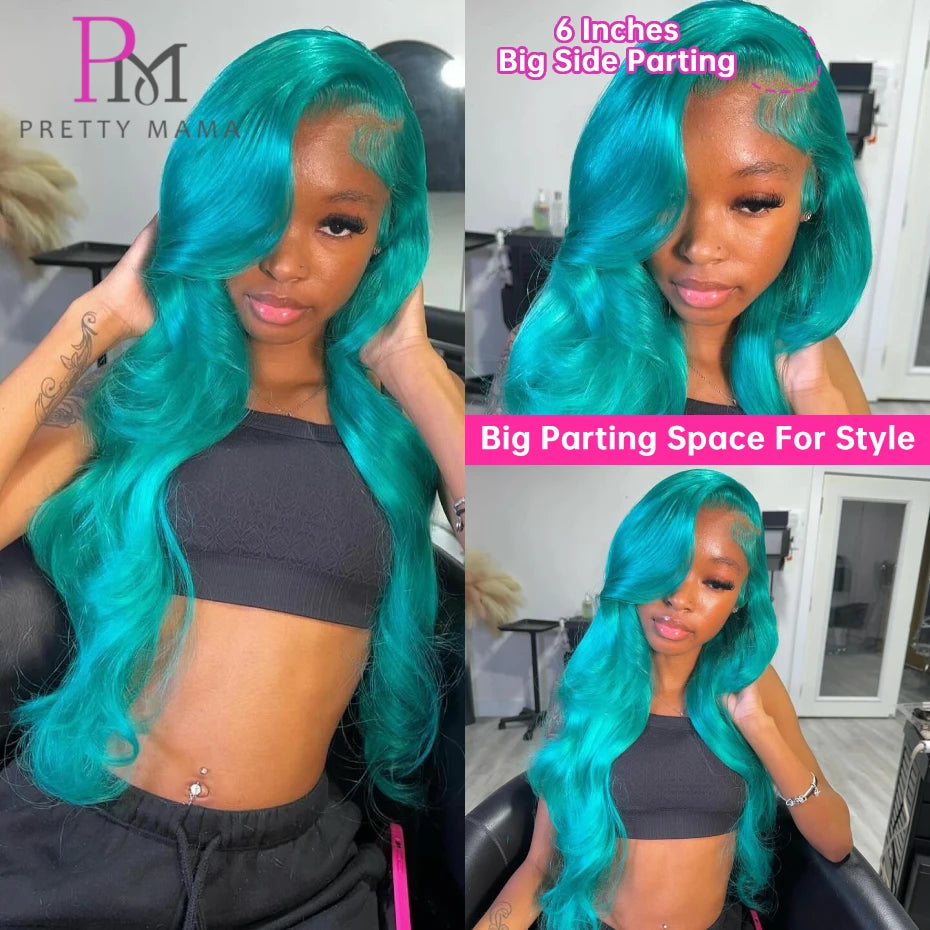13x6 Colored Body Wave Lace Front Wig | Green, Grey & Blonde 613