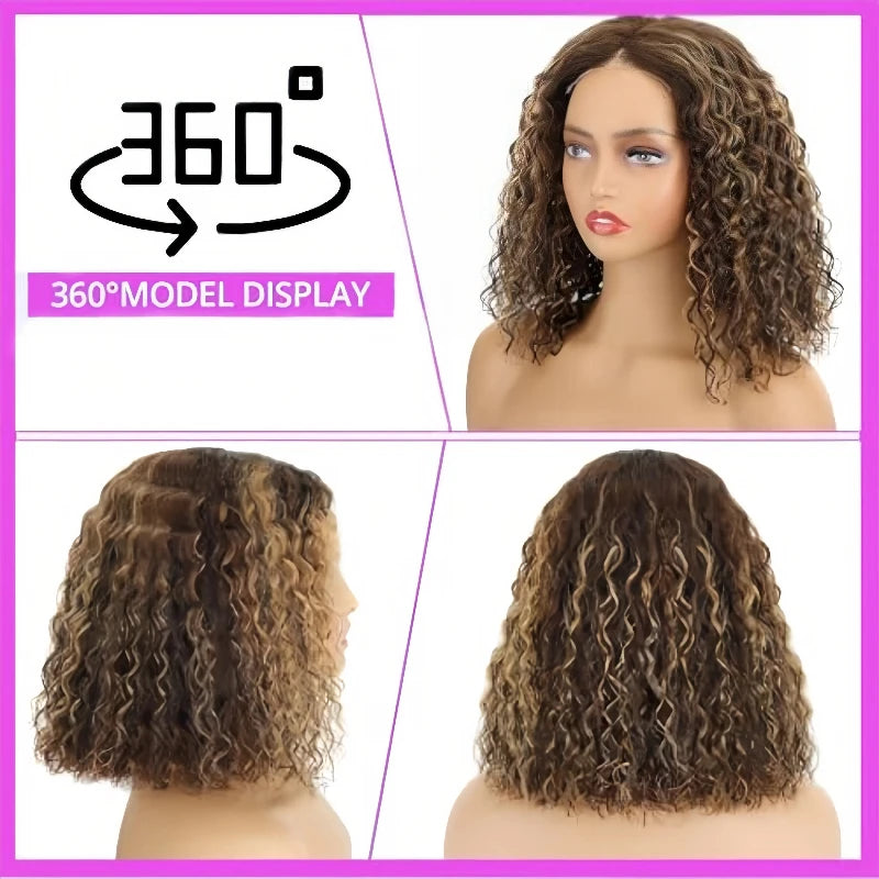 Deep Wave Bob Wig – 5x5 HD Lace Front, Glueless, 4/27 Ombre Highlight, 220% Density Human Hair