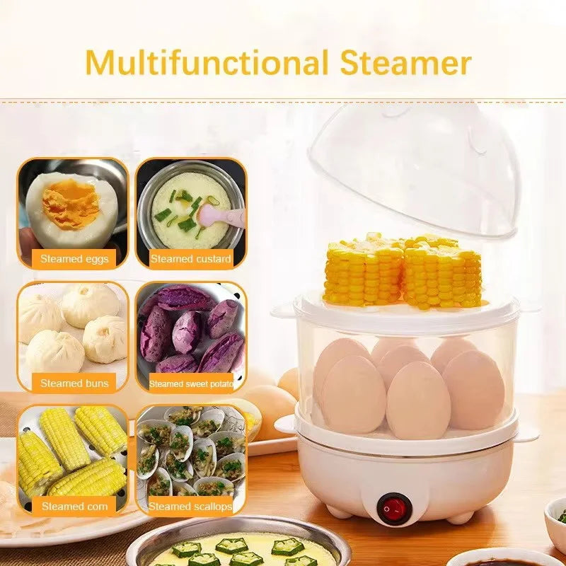 Multifunctional Electric Egg Cooker & Double-Layer Steamer | Mini Breakfast Maker
