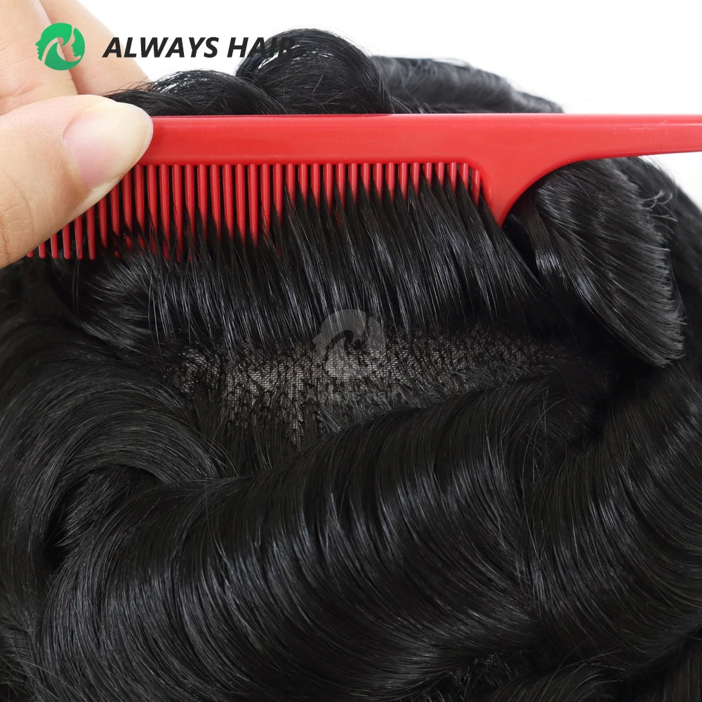 Alwayshair Fine Mono Men Short Toupee 5” Indian Hair Men’s Capillary Prosthesis Monofilament 120 130 Hair System 9x11
