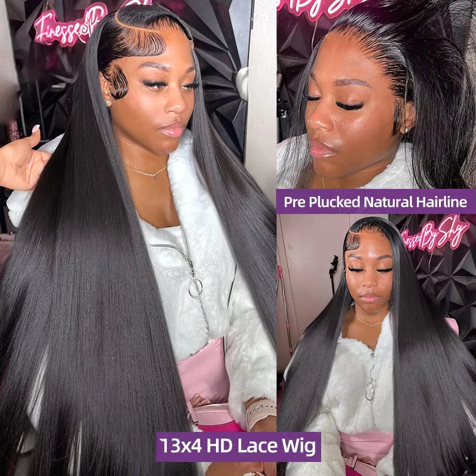 Bone Straight HD Lace Front Wig (13x4 / 13x6 / 5x5 Glueless) – Brazilian Remy Human Hair, Natural Black (30–40")