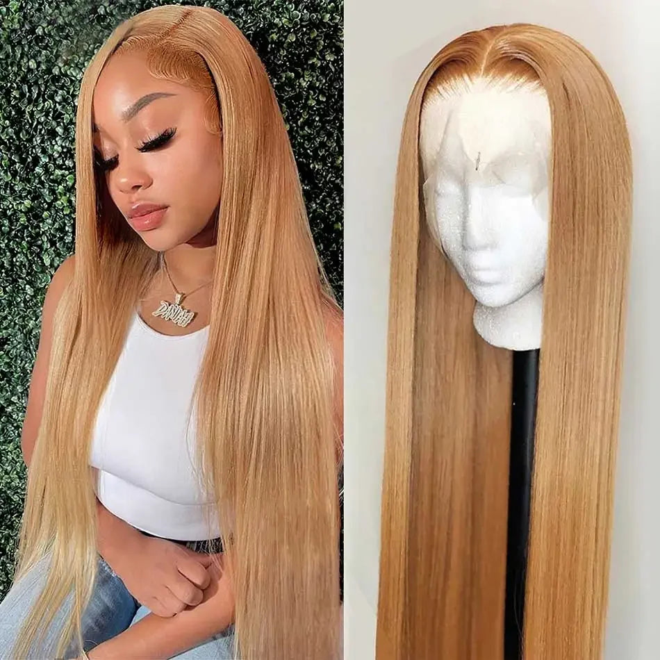 Bone Straight Honey Blonde 13x6 HD Lace Front Wig – 27# Brazilian Human Hair, Long Straight Glueless Wig