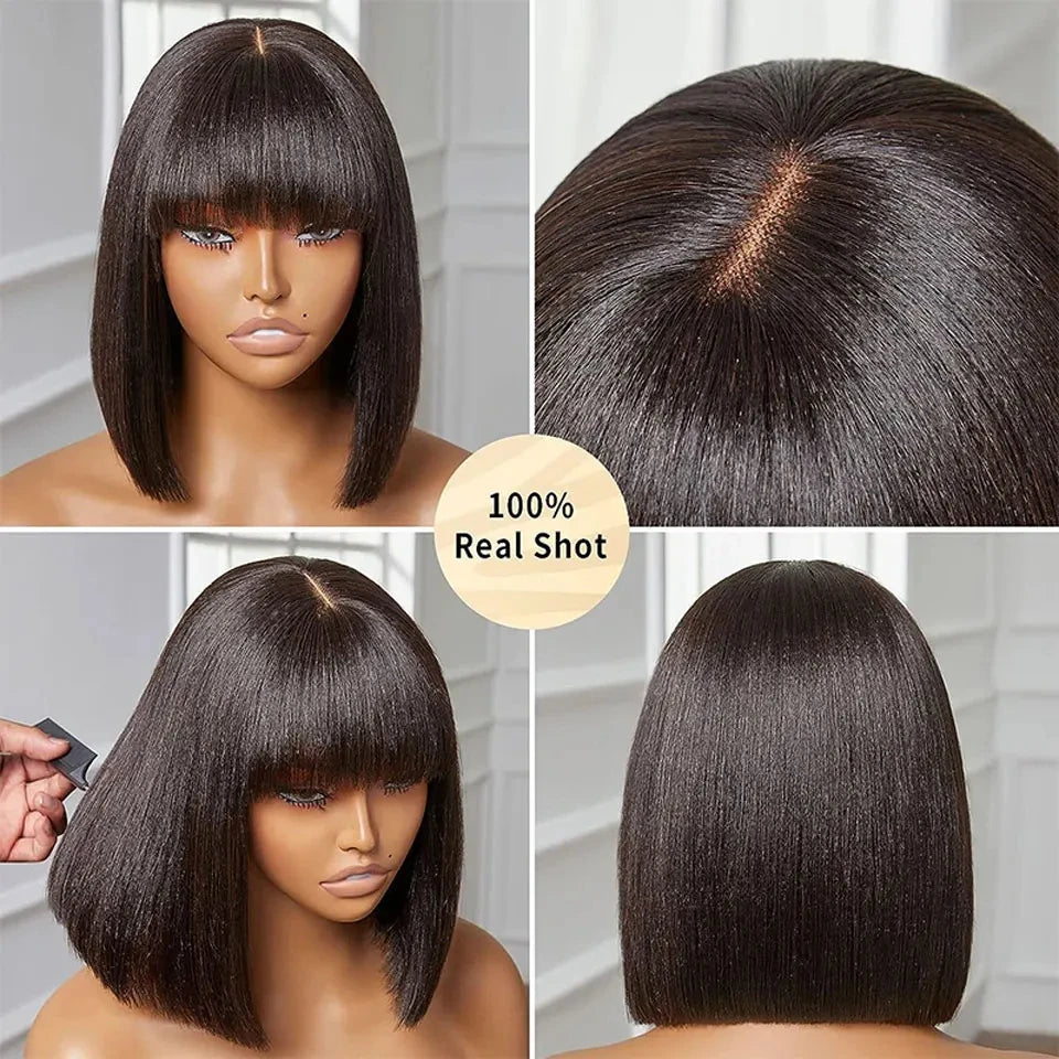 1B Straight Bob Human Hair Wig (Full Machine, Remy, Bleached Knots)