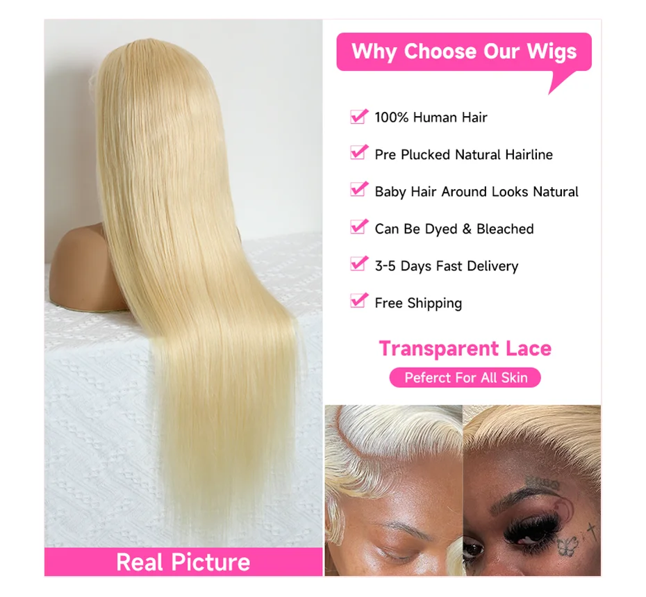 HD Transparent 613 Blonde 13x4 / 13x6 / 360 Lace Front Human Hair Wig – Bone Straight, Pre-Plucked, High Density