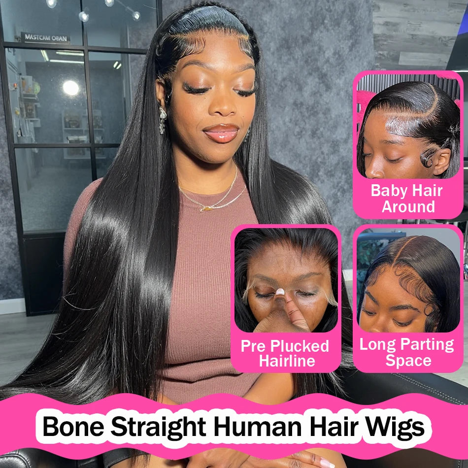 Bone Straight 13x6 HD Transparent Lace Front Wig (Wear & Go Glueless, 200% Density) – 30/34/40 Inch