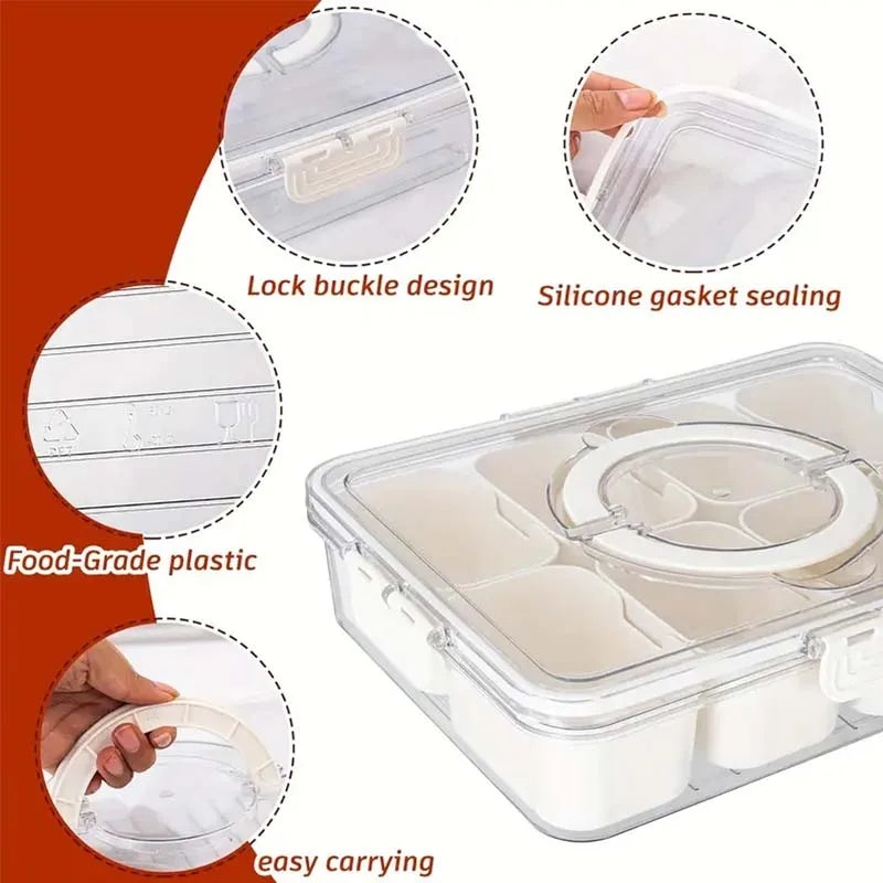 Appetizer Serving Tray with Lid & Handle – 8-Compartment Snack Organizer