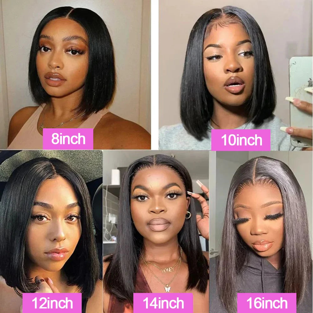 Glueless 13×6 HD Lace Front Short Bob Wig – 100% Human Hair, Pre-Plucked Hairline, Wear & Go Straight Bob