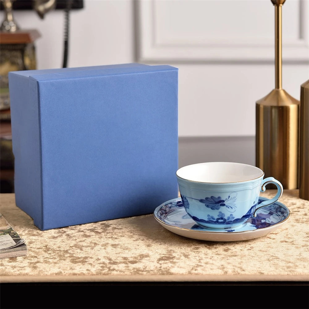 Ceramic Afternoon Tea Set – Printed Porcelain Cup, Saucer, Tray, Milk Pot & High Foot Plate