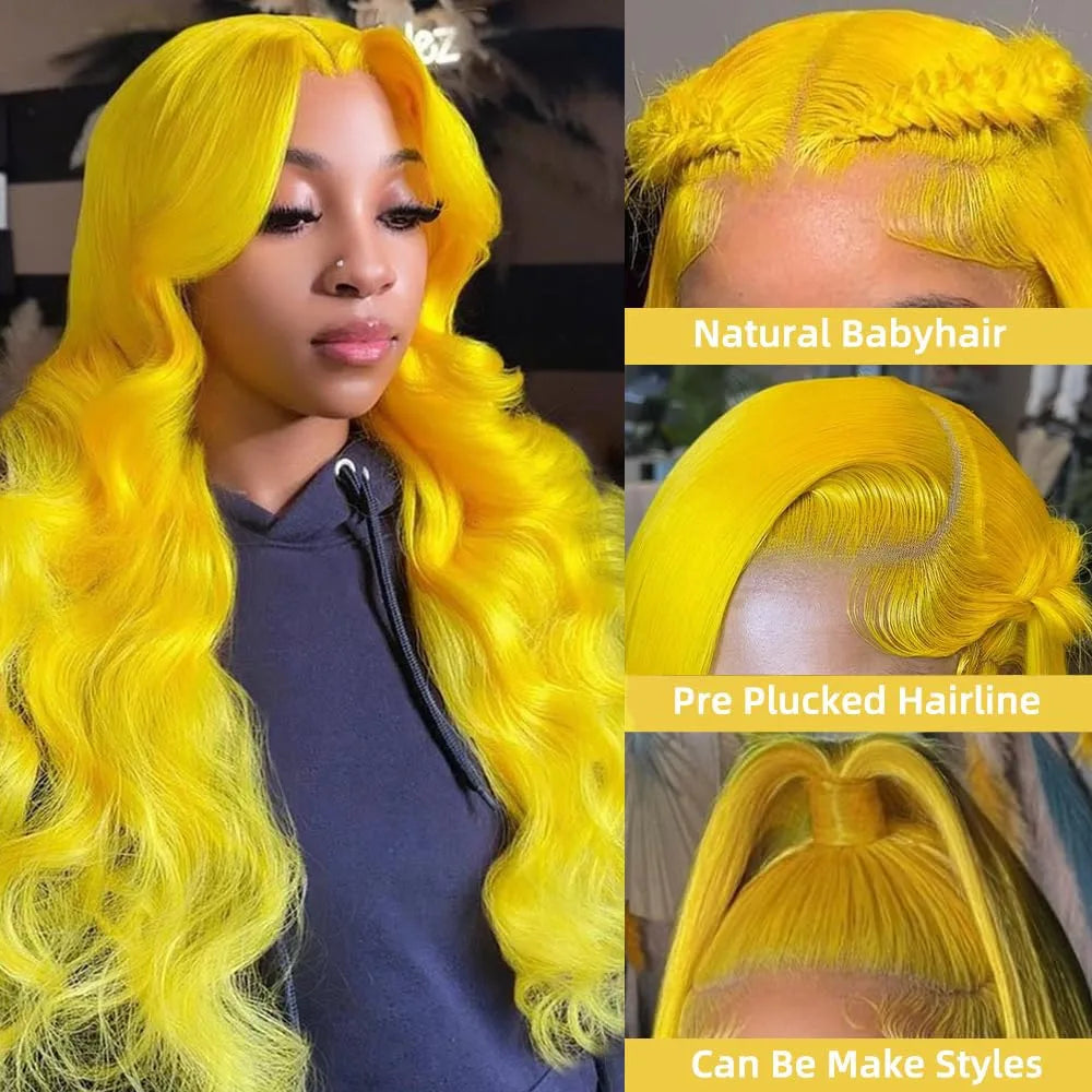 38-Inch Light Yellow Body Wave Human Hair Wig – 13x6 HD Transparent Lace Front, Pre-Plucked Hairline