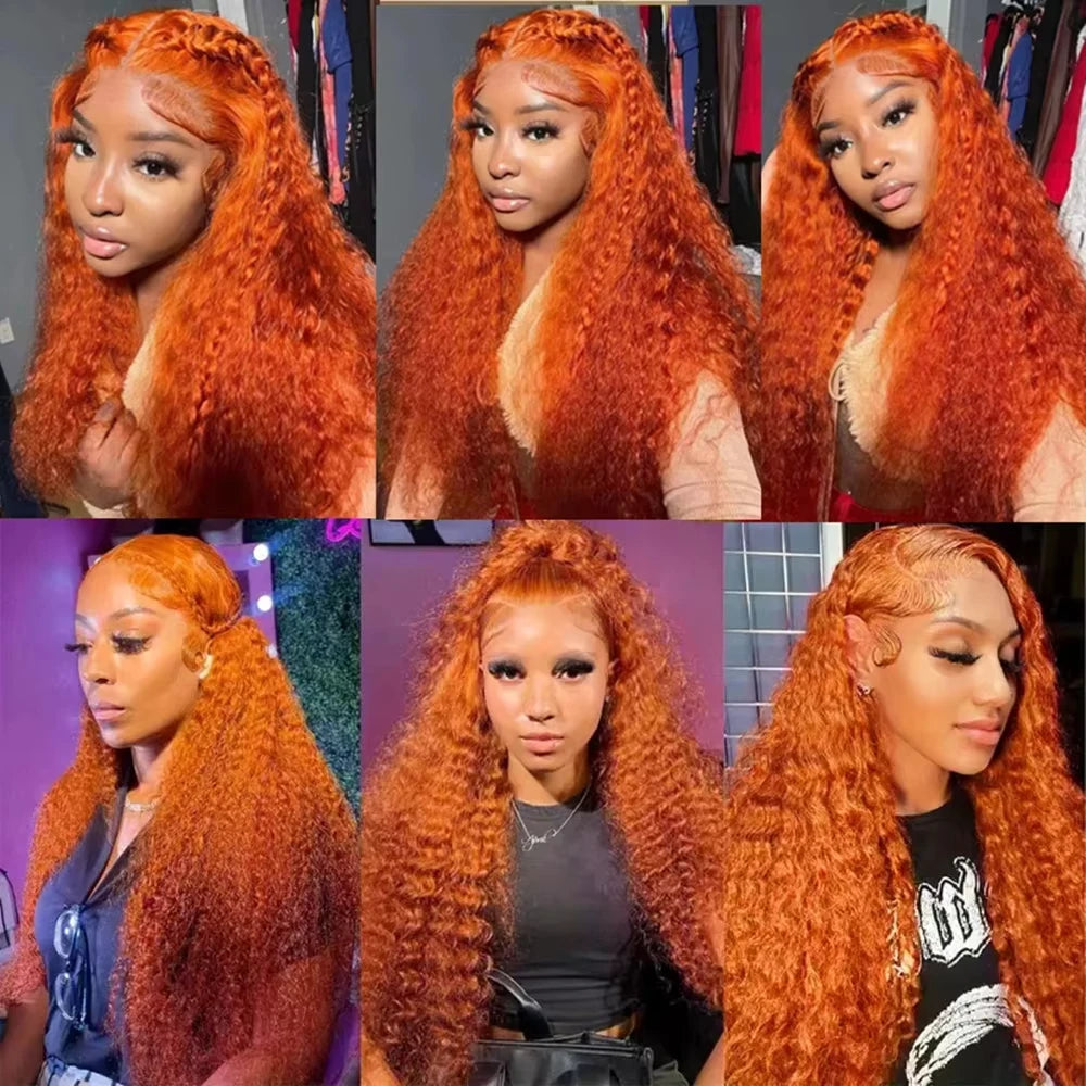 36 Inch Orange Ginger Deep Wave Lace Front Human Hair Wig – 13x4 / 13x6 HD Transparent