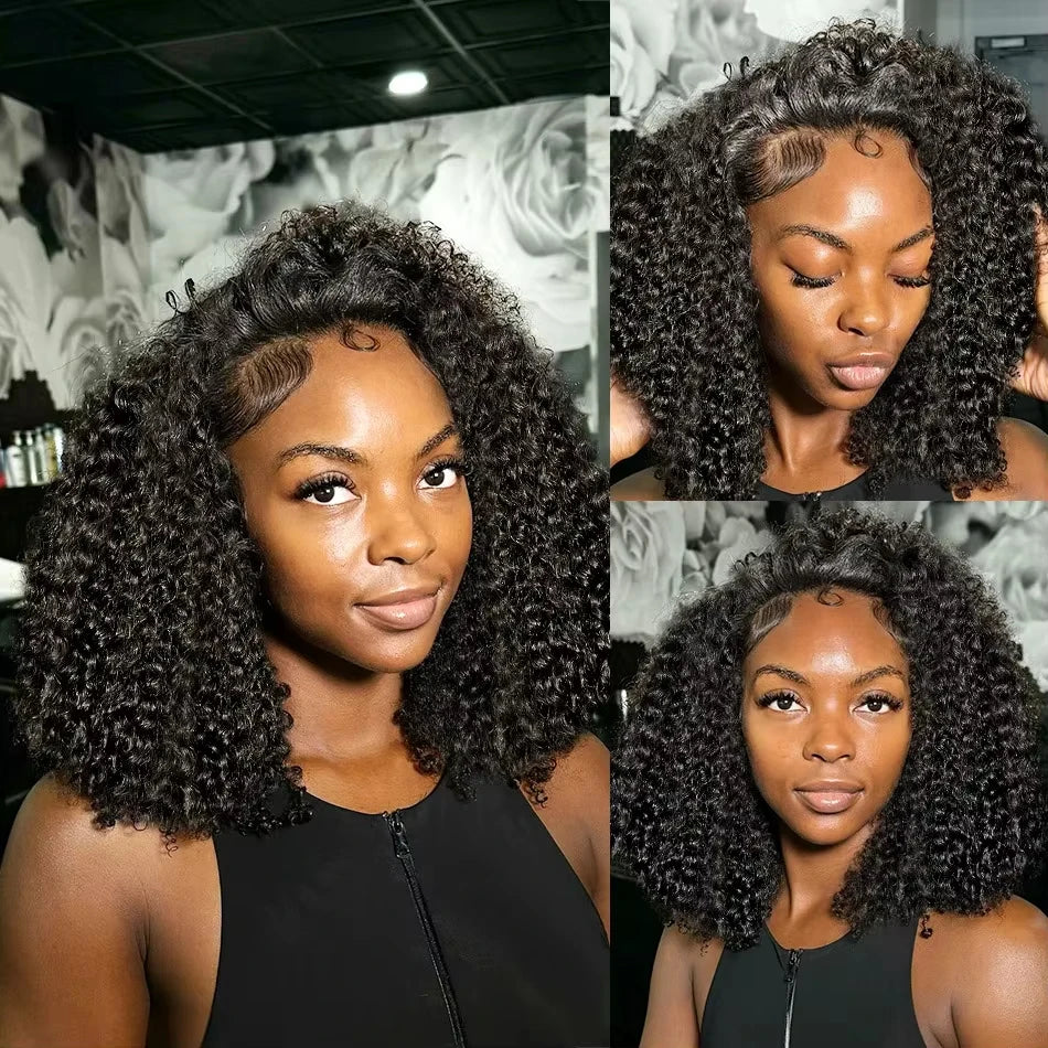 Deep Wave Bob Human Hair Wig 13x4 Invisible Transparent Lace Front (200% Density, #1B Natural Black)