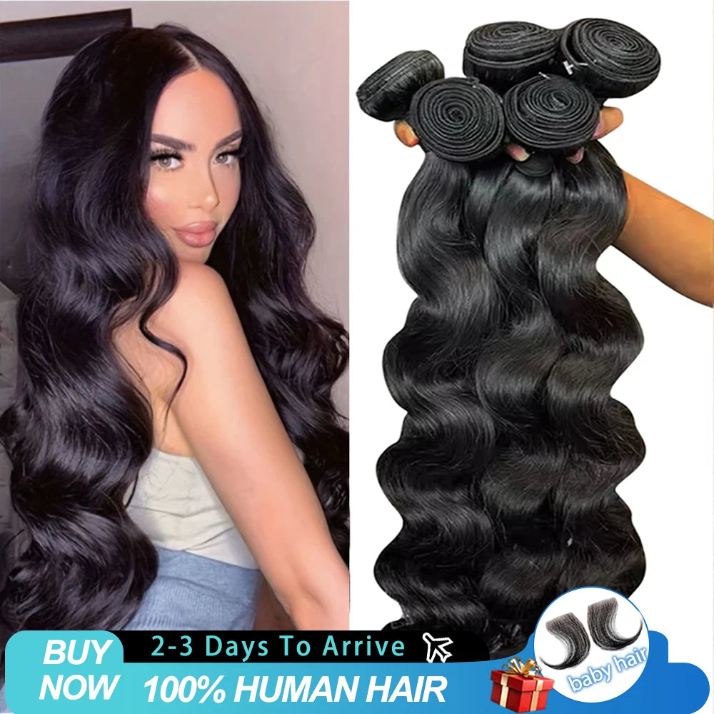 12A Brazilian Body Wave Raw Human Hair Bundles (30–40 Inch) – Wet & Wavy Remy Weave Extensions