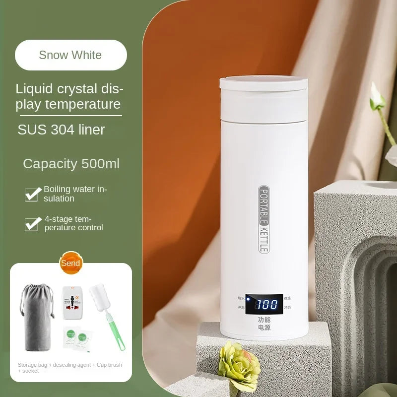 500ML Electric Kettle – Portable Tea & Coffee Travel Bottle with LED Display
