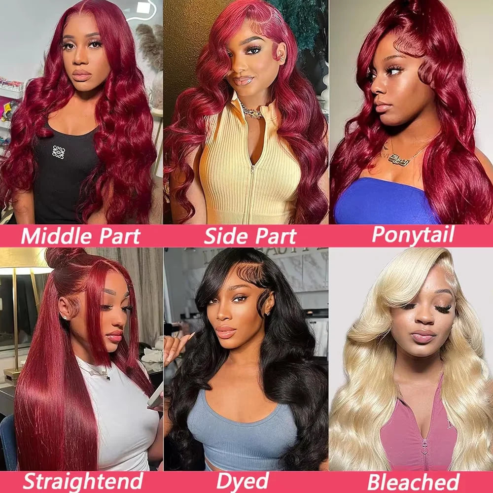Fuduete 99J Burgundy Body Wave HD Lace Front Wig | Brazilian Remy Human Hair | Transparent Lace