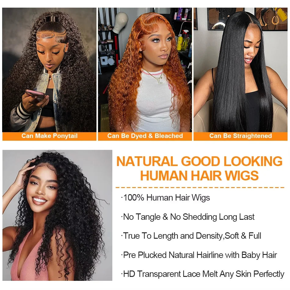 Brazilian Black Curly 13x6 HD Transparent Lace Front Wig (13x4 Option) – Remy Human Hair, 30–40 Inch