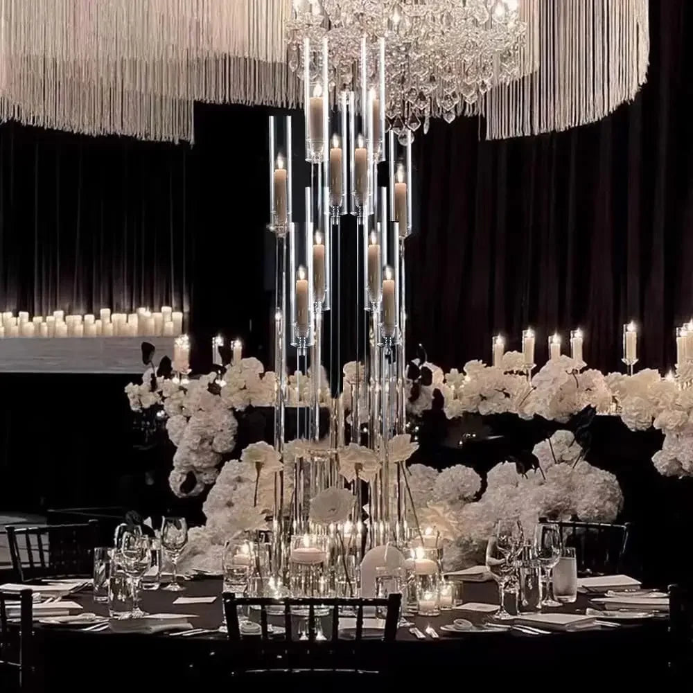 10Pcs Clear Acrylic 10-Arm Candelabra Centerpieces – Elegant Wedding & Event Candle Holders