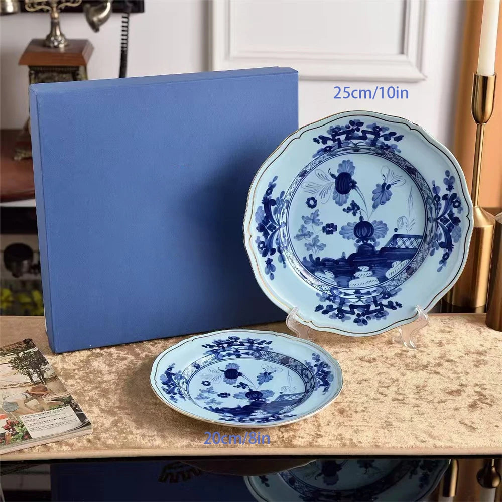 Ceramic Afternoon Tea Set – Printed Porcelain Cup, Saucer, Tray, Milk Pot & High Foot Plate
