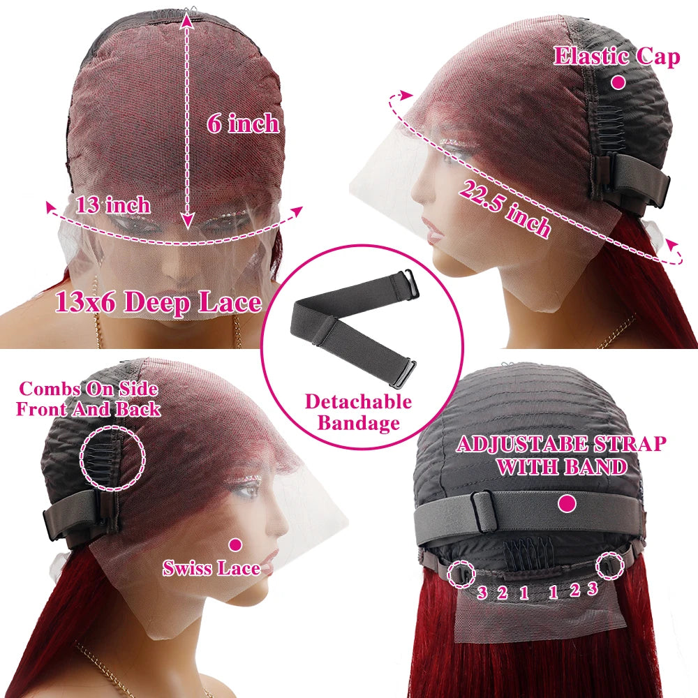 Fuduete 99J Burgundy Body Wave HD Lace Front Wig | Brazilian Remy Human Hair | Transparent Lace