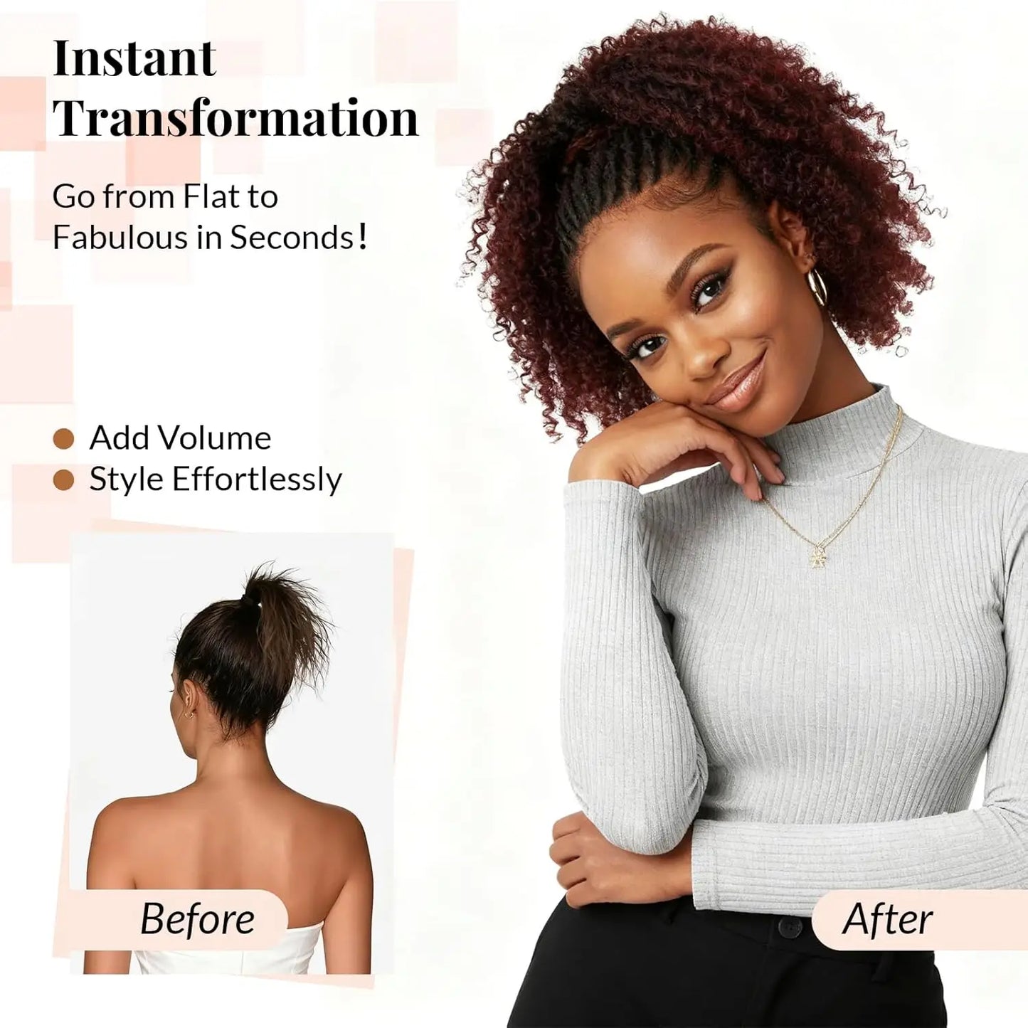Short Afro Kinky Curly Clip-In Ponytail Extension | Synthetic Hair Piece for Black Women | 10 Inch